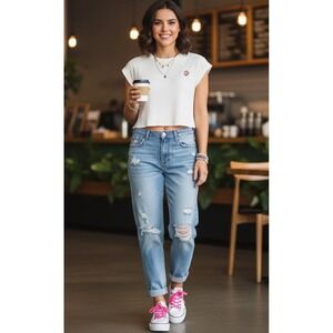 Aeropostale Distressed Hi Rise Mom Jeans Light Wash Grunge Tween Womens Size 8